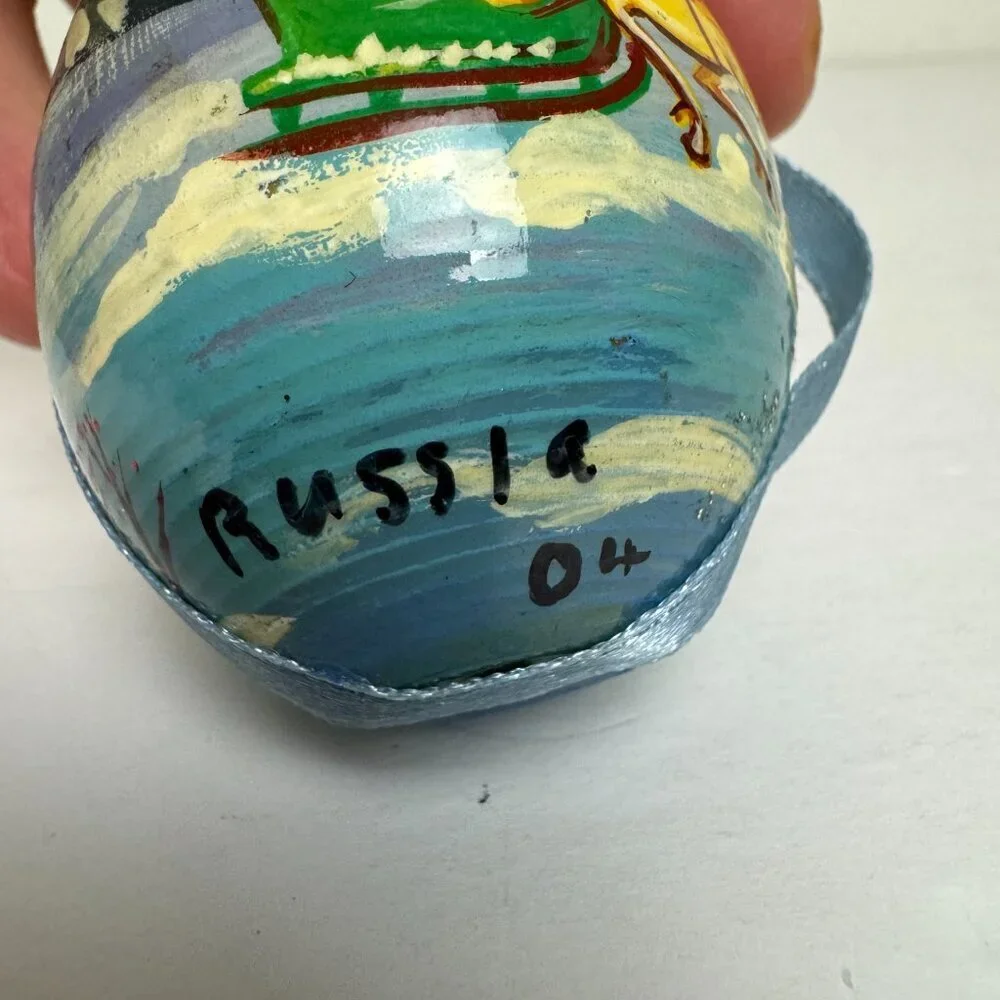 Russian Hand Painted Folk Art Lacquer Egg Winter Horse Village Signed